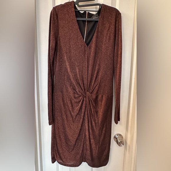 Ted Baker Dafney Metallic Long Sleeve Midi Dress 4 Us M $295 Twist Copper Brown - Picture 2 of 13